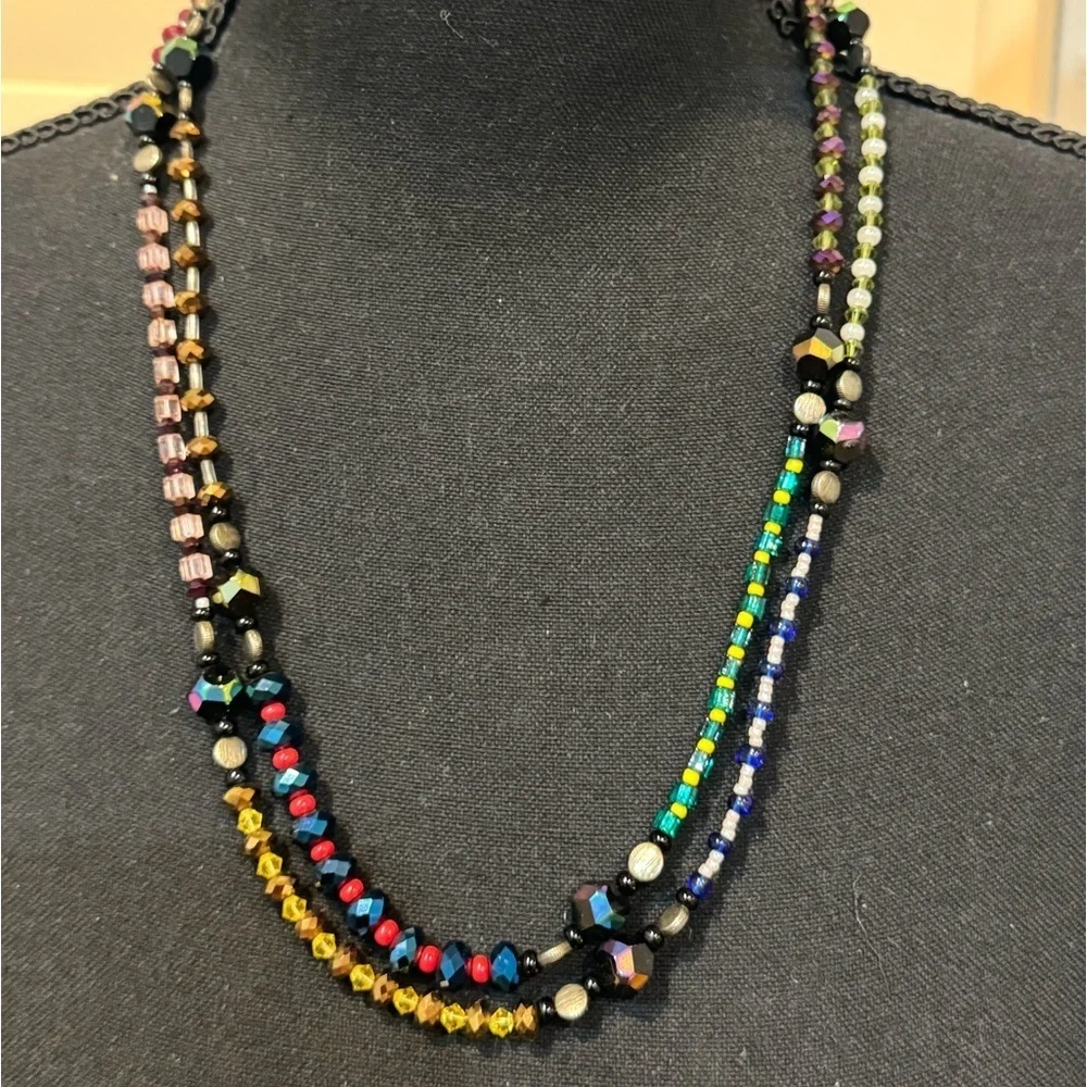 VINTAGE Crystal Beaded Double Strand Necklace - Picture 3 of 9